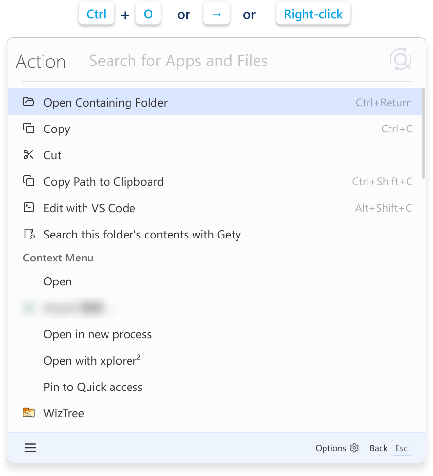 Action menu