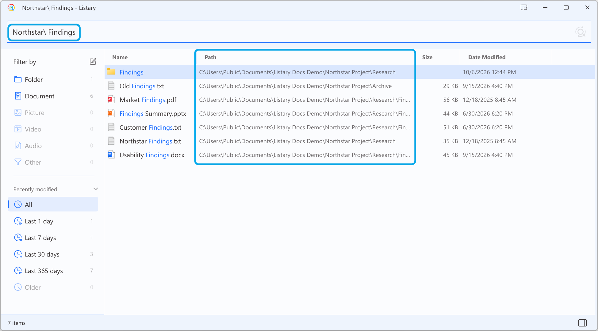 Limiting the search to a folder path