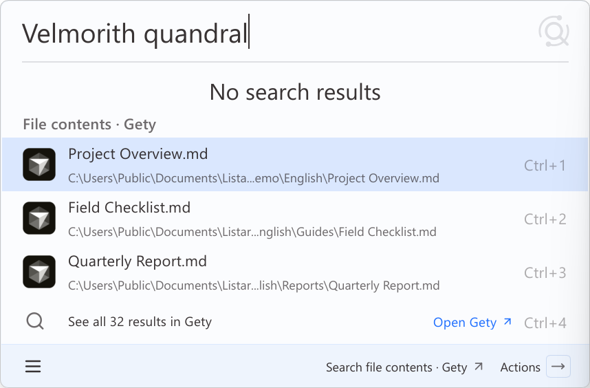 Gety content matches in the Listary launcher