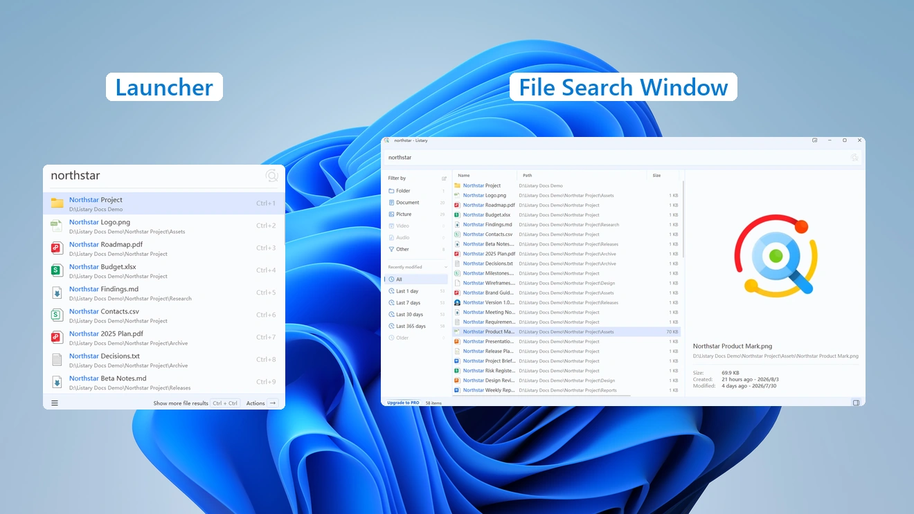 Launcher and File Search Window