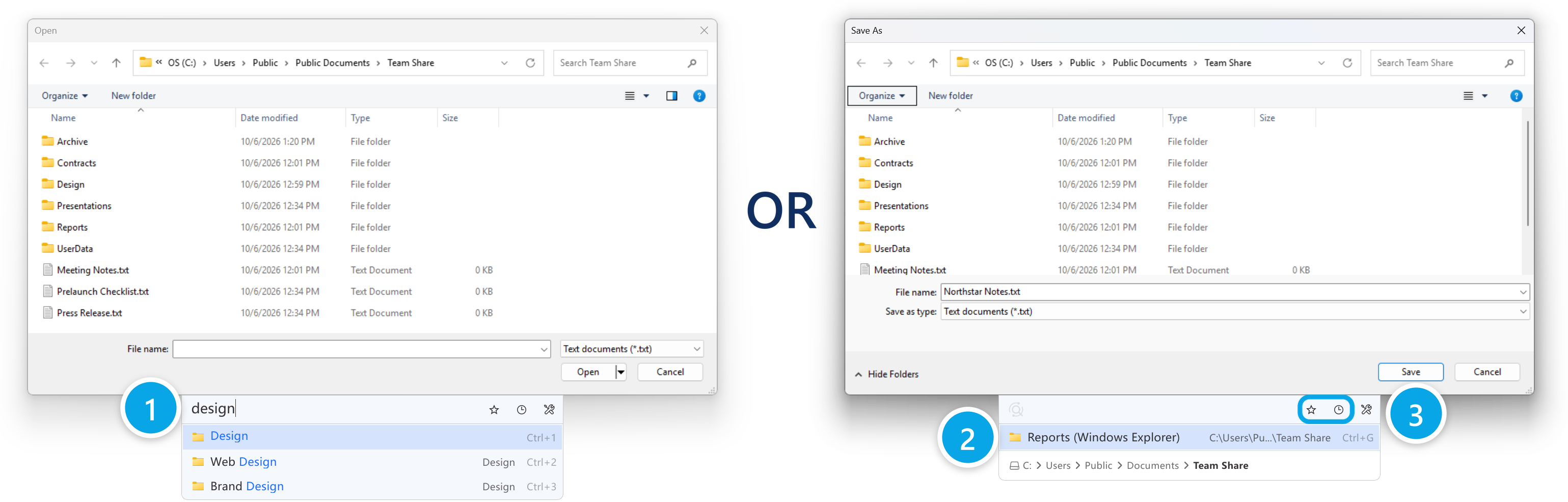 Search box, suggested folder, and Favorites and History icons in the Quick Switch bar